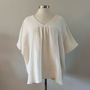 Madewell Waffle Cotton Short Sleeve V-Neck Blouse Cream XL